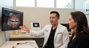 Dental consultation with Dr. Cory Nguyen in a modern office setting.