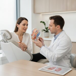 Patient consultation on mouth breathing solutions in a dental office